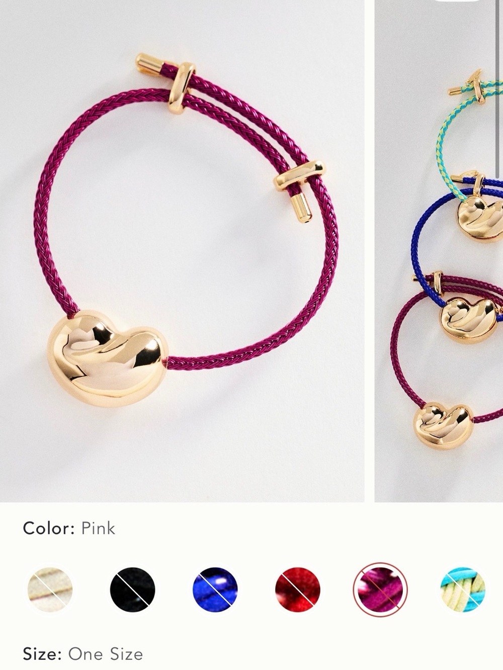 NWT Anthropologie Gold Bean Charm on Fuchsia Braided Cord Bracelet